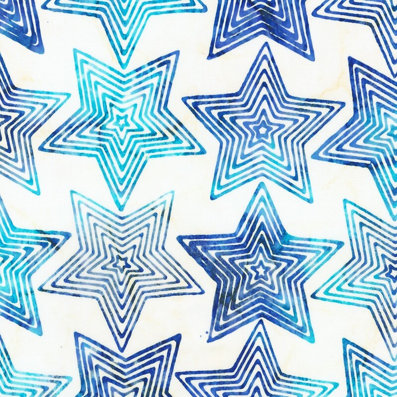 White Batik with blue star pattern 