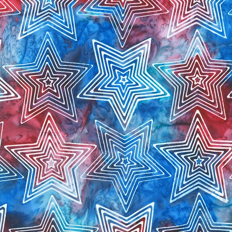 blue and red batik with a white star pattern 