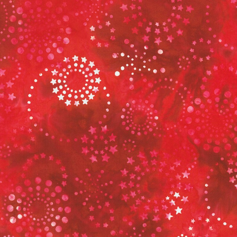 Red batik with a red and white circular star pattern