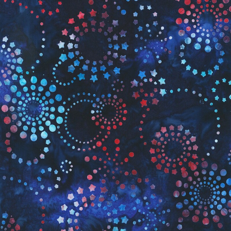 Blue batik with a blue and red circular star pattern