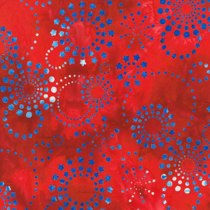 Red batik with a circular blue star pattern