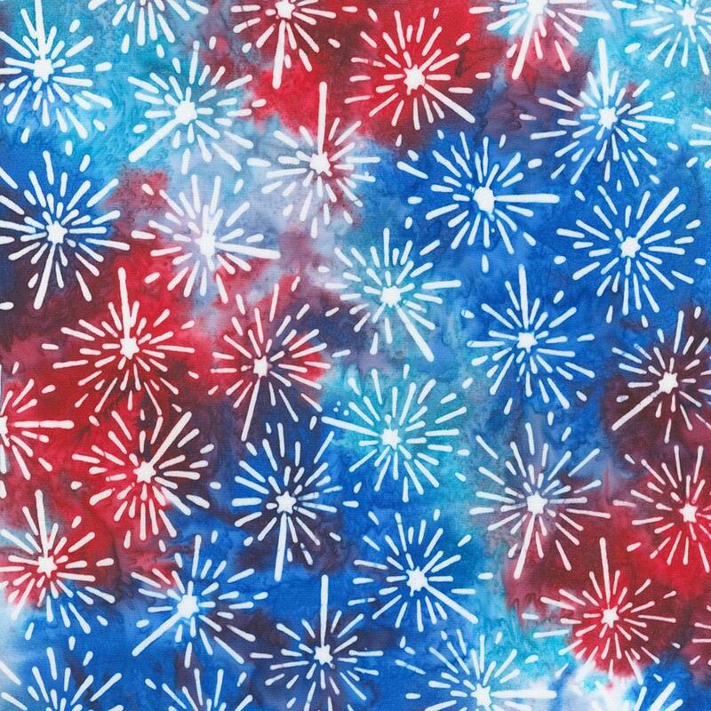 Red and Blue batik with a white firework pattern