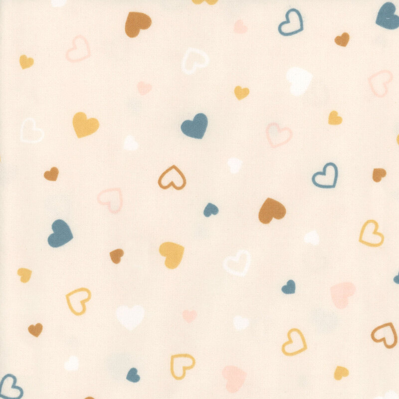 Cream fabric tossed with colored hearts