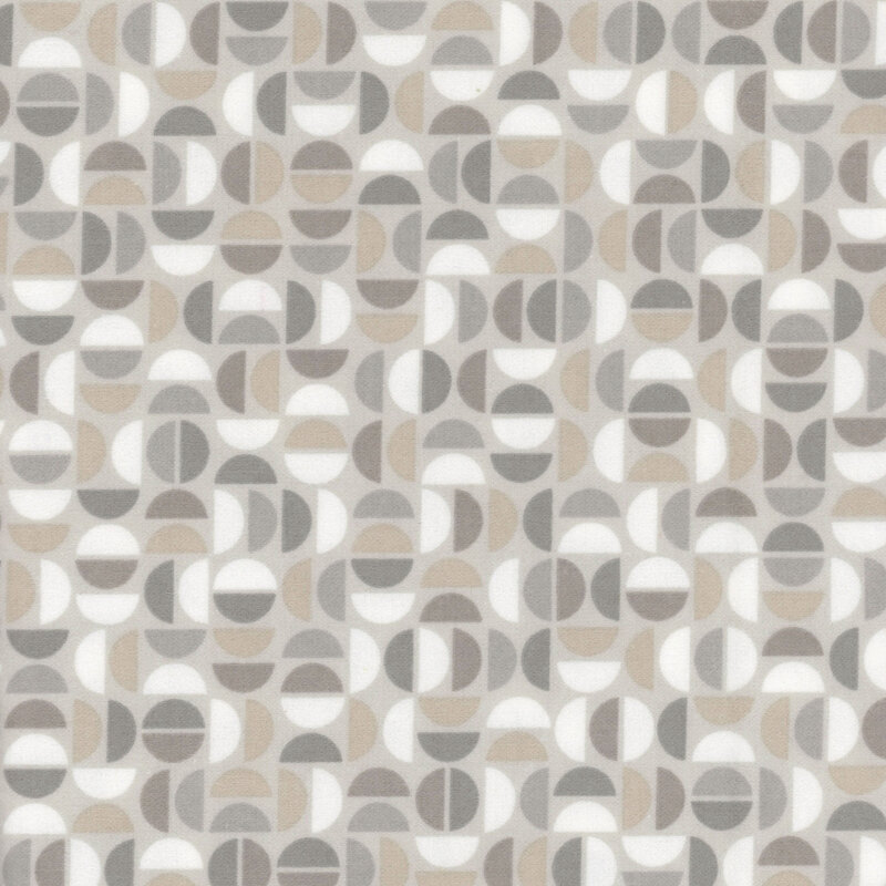 gray fabric featuring a geometric design of half circles in neutral colors