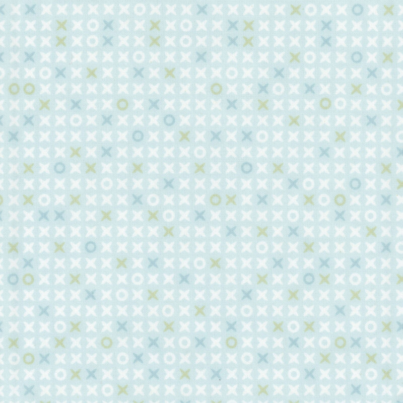 Pastel aqua fabric scattered with x's and o's