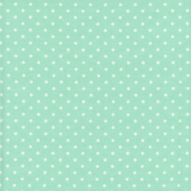 Aquamarine fabric with white polka dots