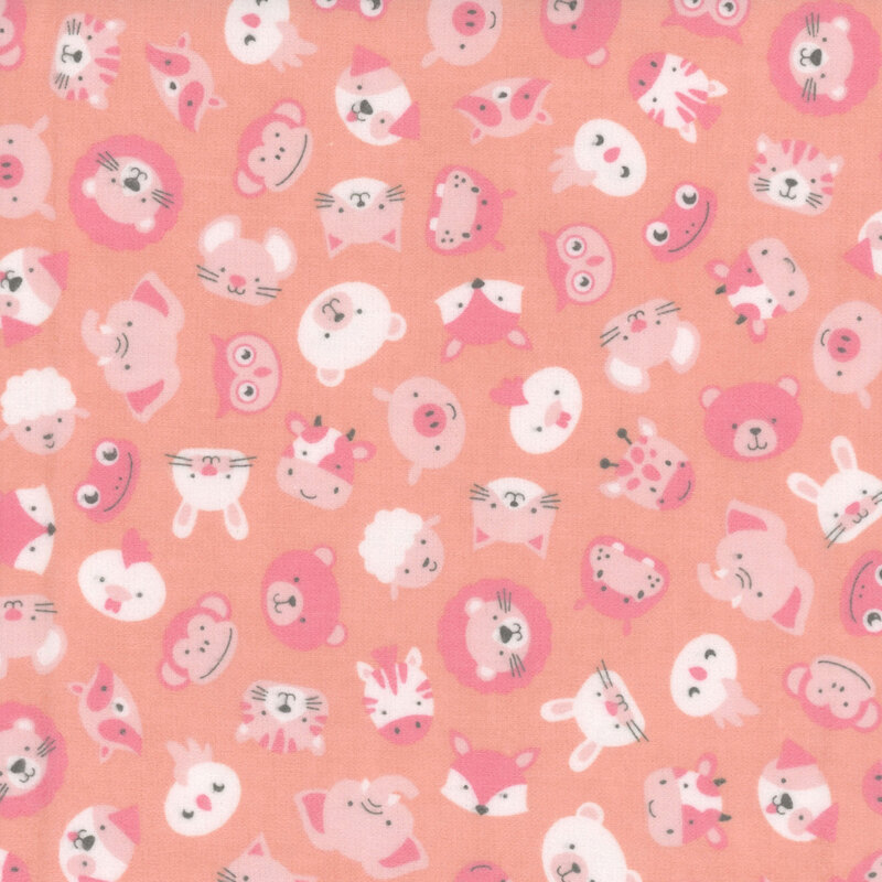 Peach fabric featuring tossed animals