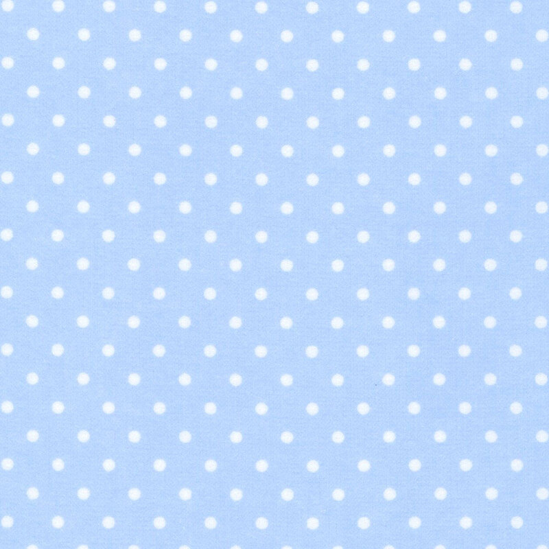 Pastel blue fabric with white polka dots