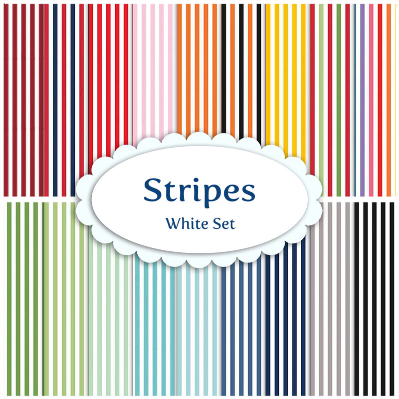 A collage of various colored stripe fabrics with an oval 