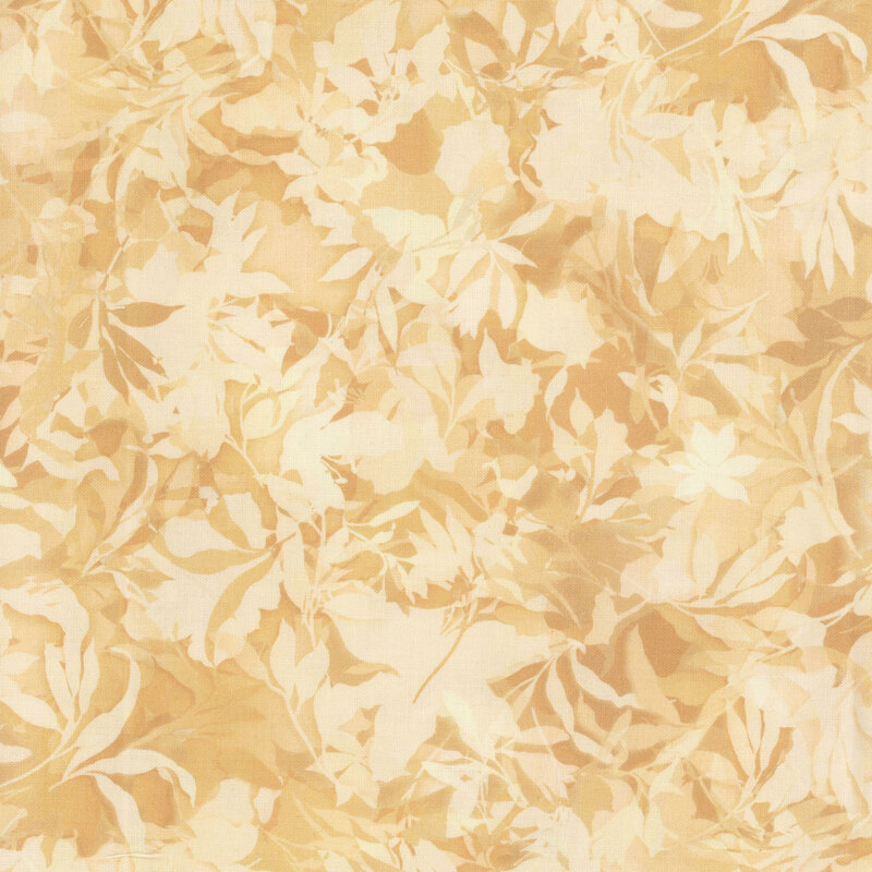 Tonal light tan fabric with lots of foliage, leaves, and vines throughout