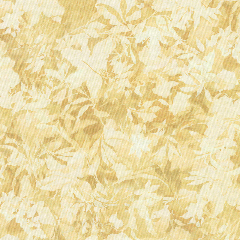 Tonal light tan fabric with lots of foliage, leaves, and vines throughout