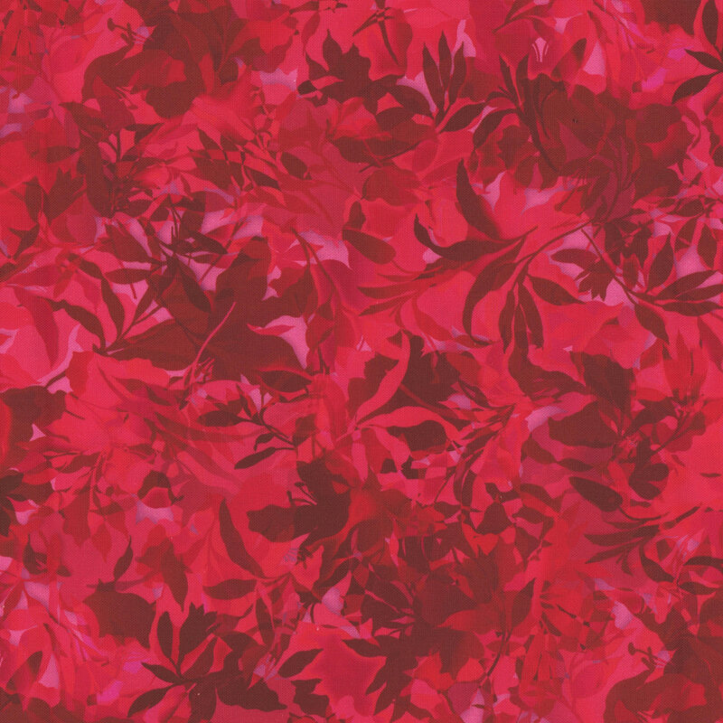 Bright Pink fabric with various foliage, leaves, and vines throughout