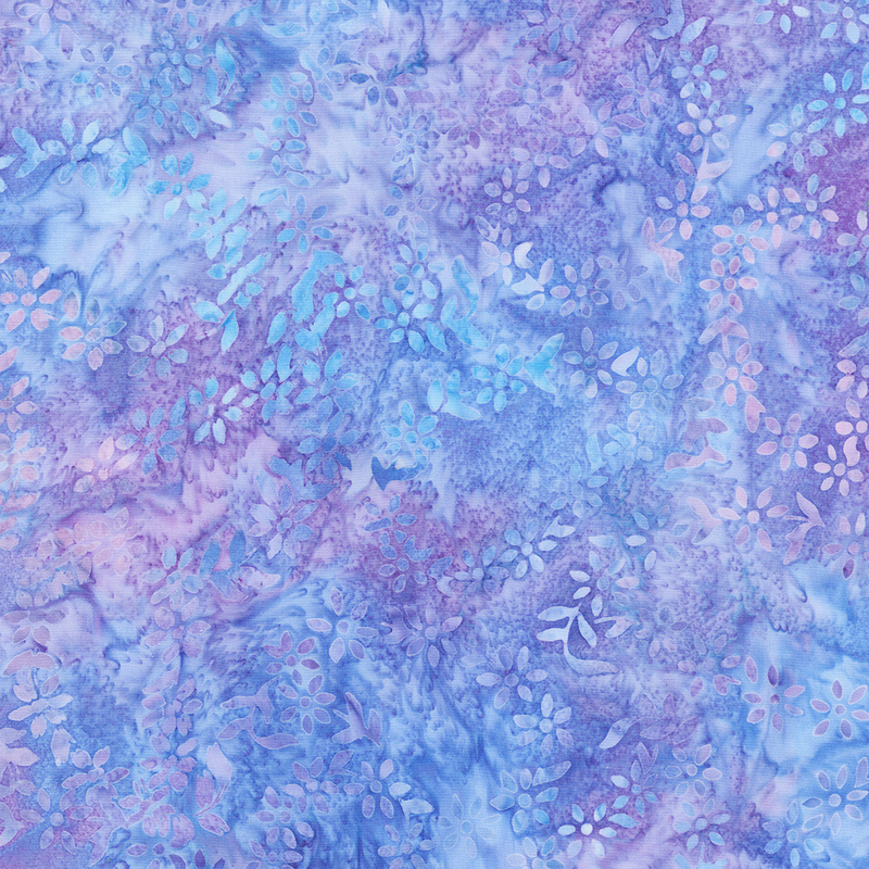 Purple mottled batik fabric with subtle light florals throughout