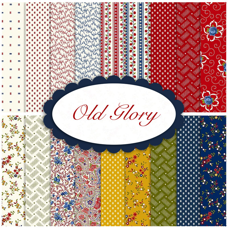Collage of fabric patterns available in the Old Glory collection