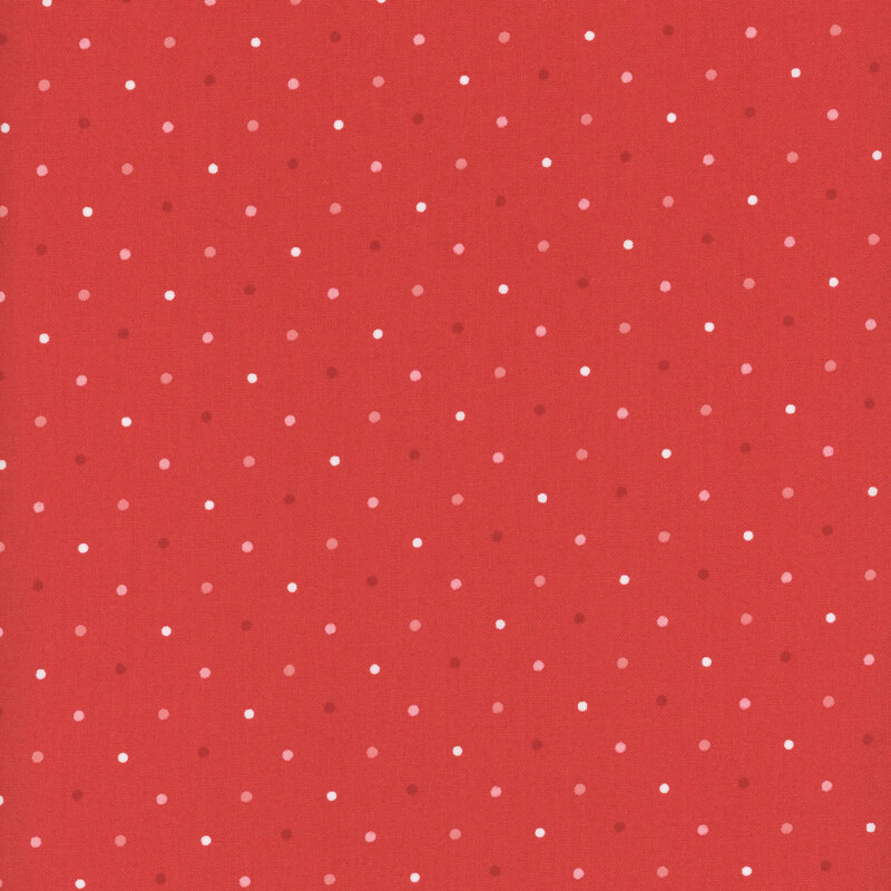 Red fabric with alternating red, pink, and white polka dots.