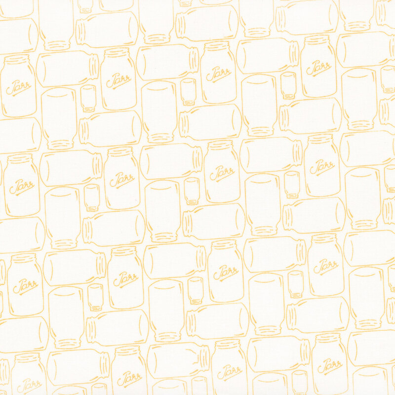 White fabric with organized rows of outlined canning jars in yellow.