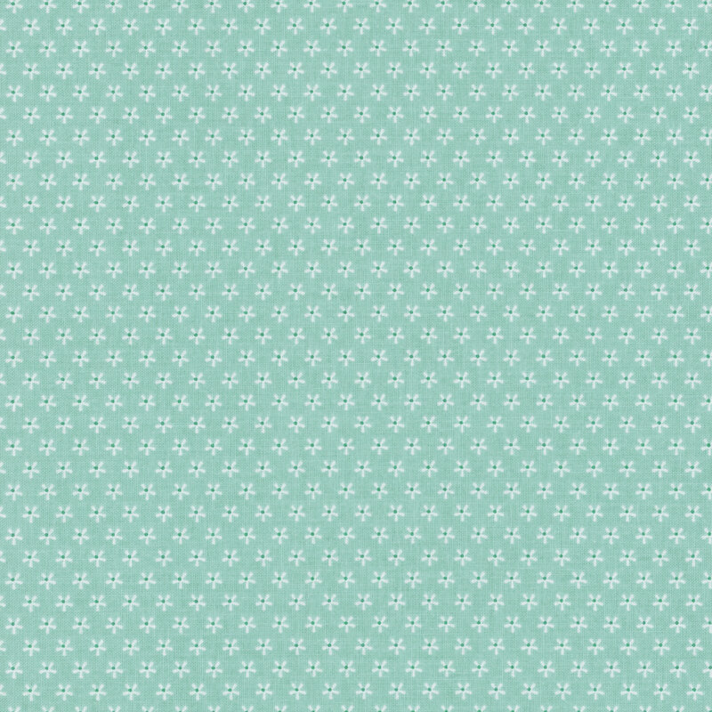 aqua fabric with rows of small flowers