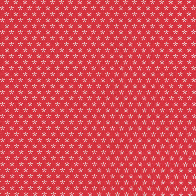 red fabric with rows of small flowers