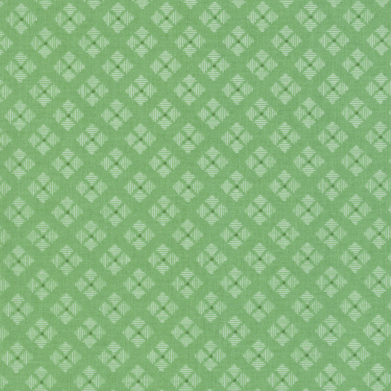 green fabric with striped diamonds in a flower pattern