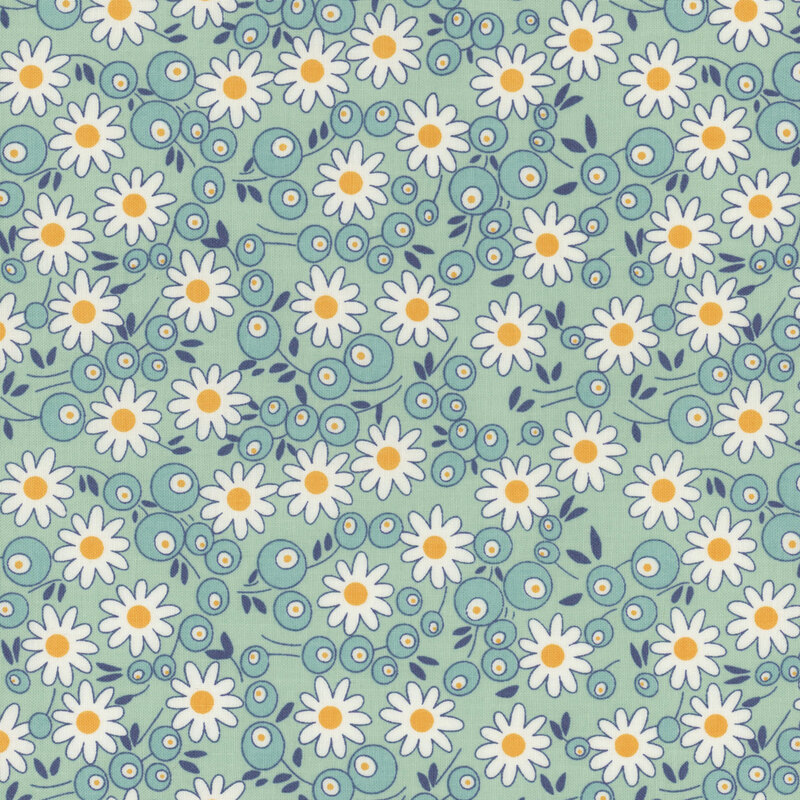Light aqua fabric featuring scattered white flowers and aqua berries