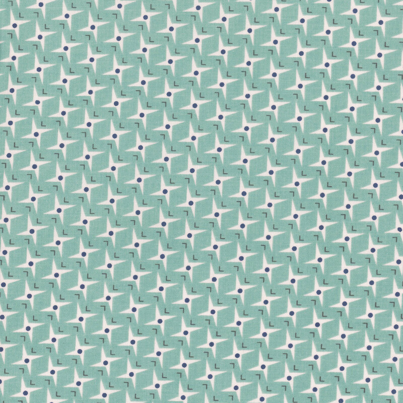 Aqua fabric featuring a pattern of geometric stars