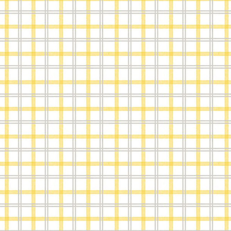 White fabric with a gray and yellow plaid pattern
