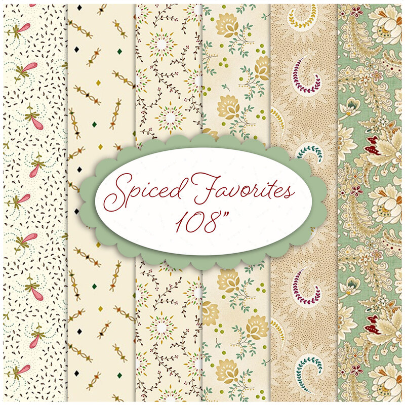 Collage of fabric patterns available in this collection.