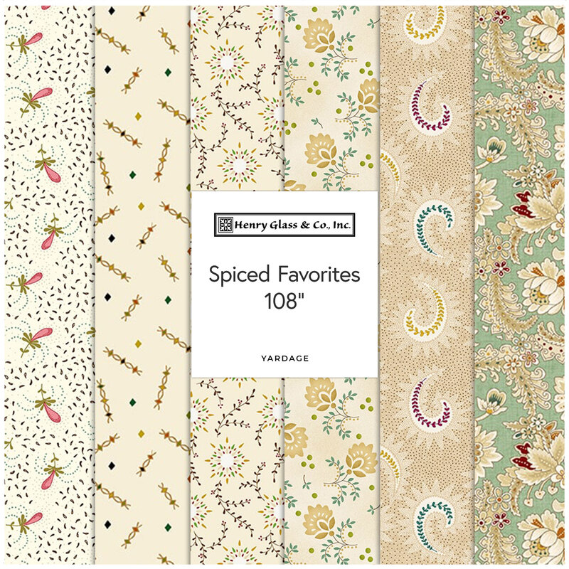 Collage of fabric patterns available in this collection.