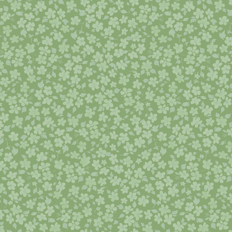 Tonal green fabric with light green florals throughout