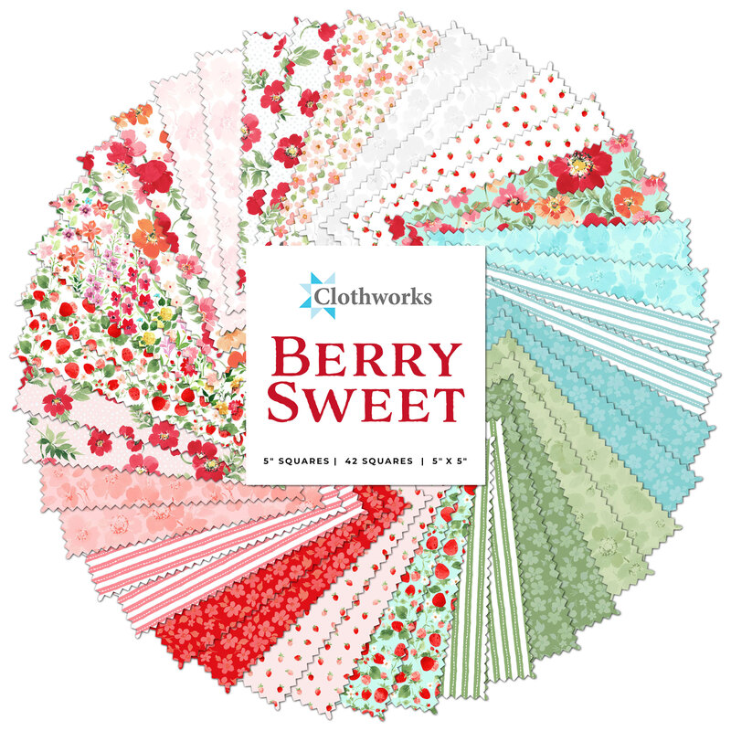 collage of all the fabrics in the Berry Sweet 5