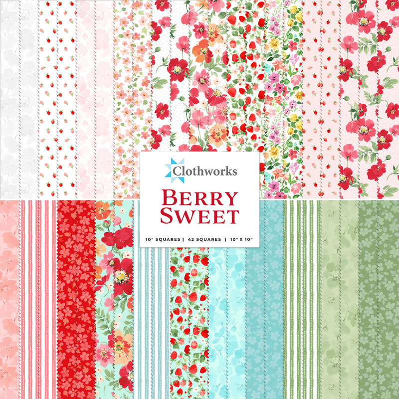 collage of all the fabrics in the Berry Sweet 10