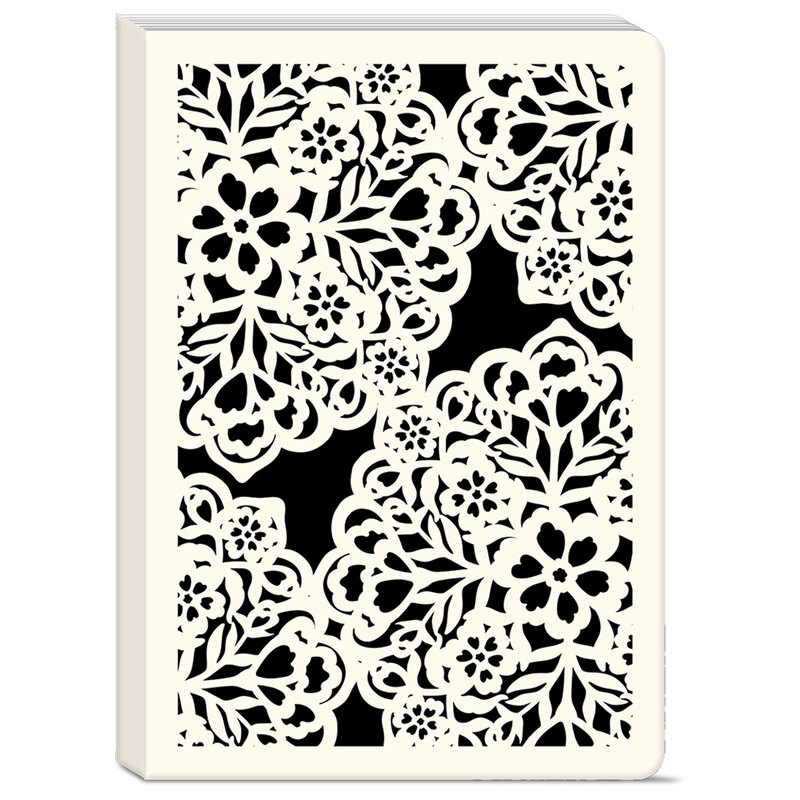 Digital image of Journal Luxe with a lace laser-cut doily design on the front.
