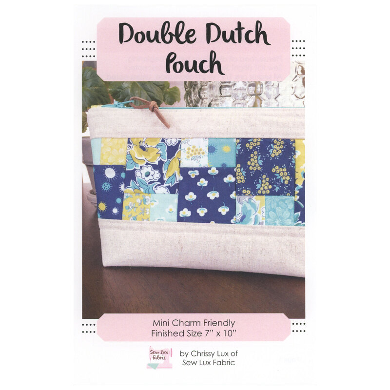 Front of the Double Dutch Pouch pattern showing the finished project staged on a table.