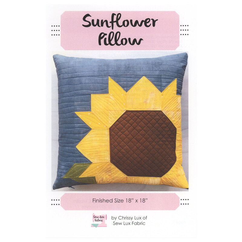 Front cover of the Sunflower Pillow pattern showing the finished pillow isolated on a white background.