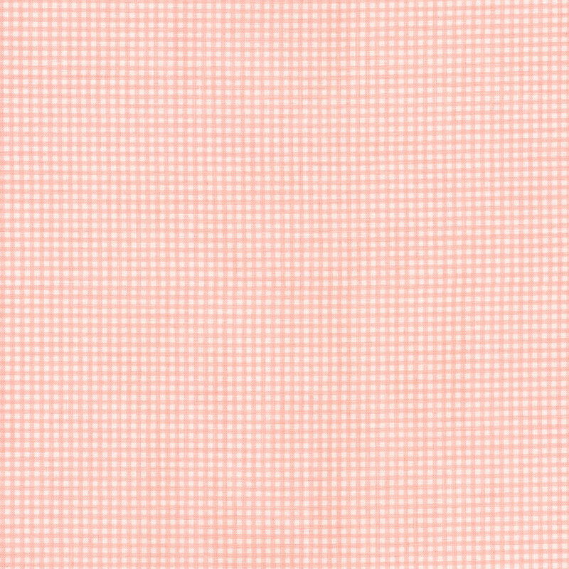 Pastel peony pink and white micro gingham fabric.