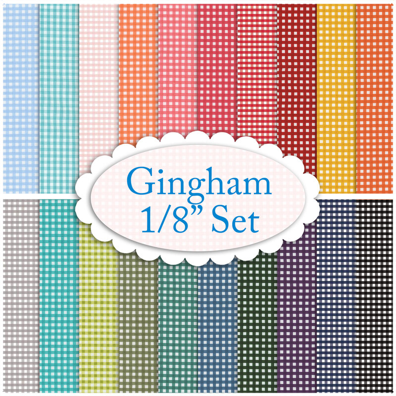 Collage of all the fabrics included in the Gingham 1/8