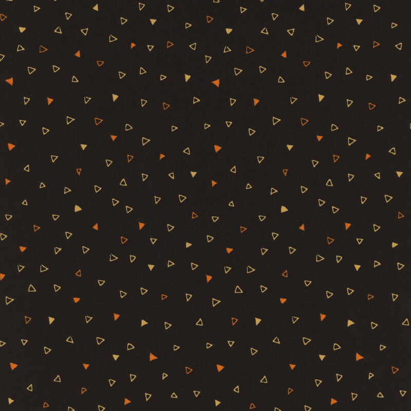 Black fabric scattered with tiny orange and yellow triangles