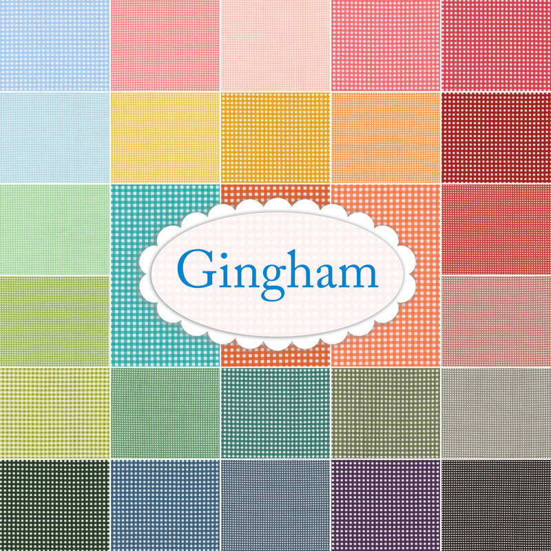 Collage of all the fabrics in the Gingham collection.