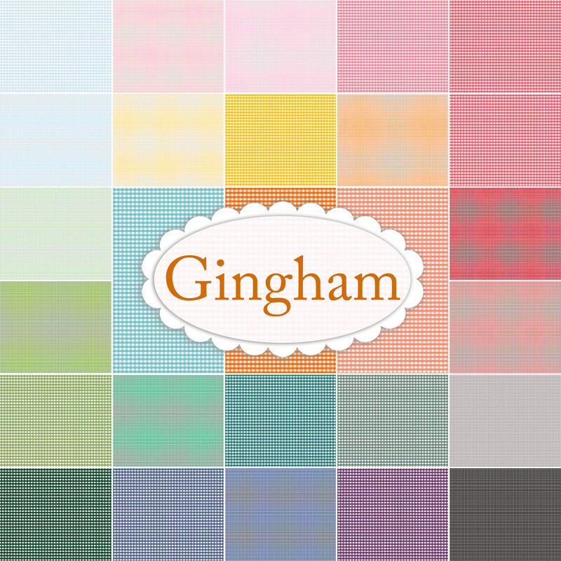 Collage of all the fabrics in the Gingham collection.