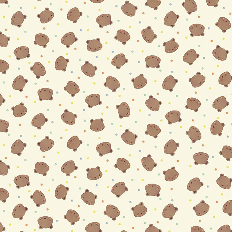 Cream fabric tossed with bears and multicolored dots