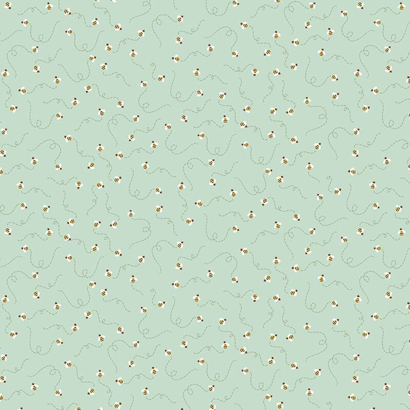 Light mint green fabric with buzzing bees