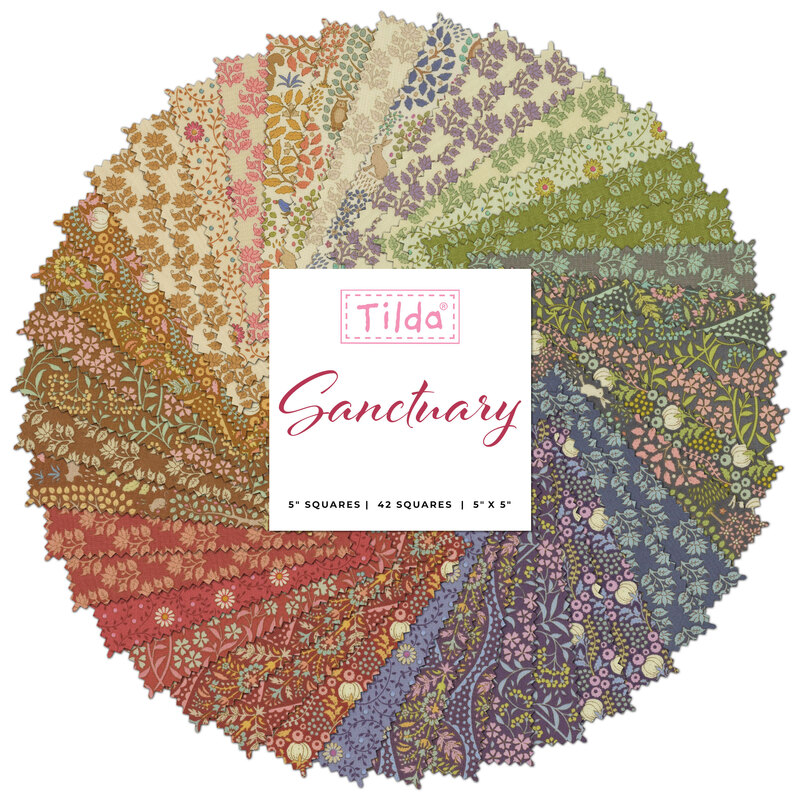 A spiral collage of the fabrics included in the Sanctuary 5