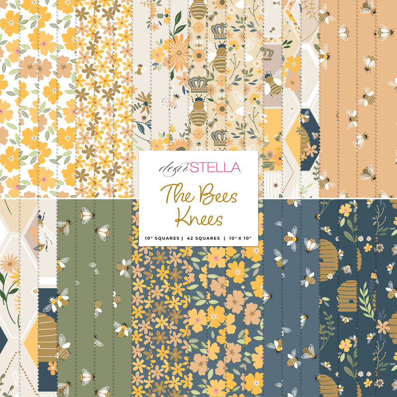 A collage of the fabrics included in The Bees Knees 10