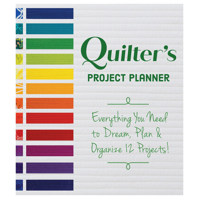 Front of Quilter's Project Planner with rainbow rectangles running down the side.