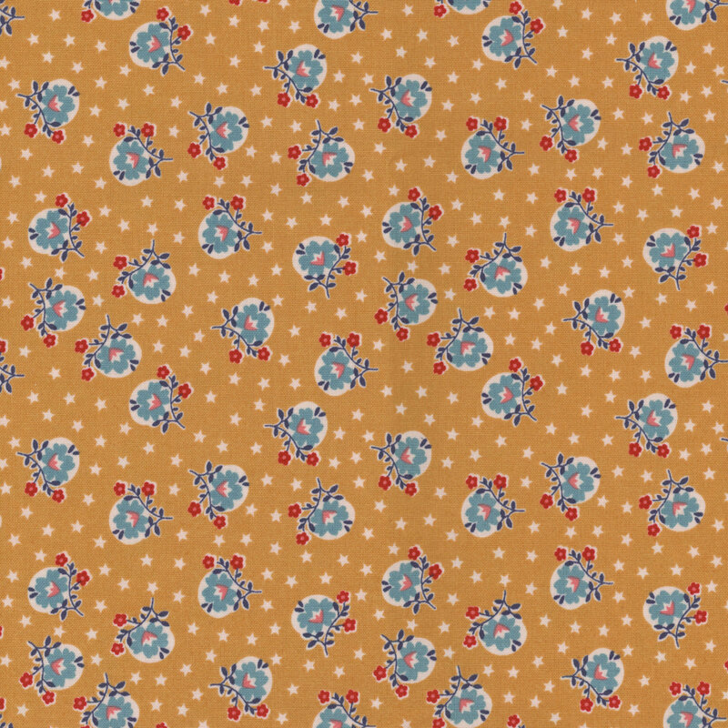 Cider fabric with a ditsy red flower pattern and dotted stars