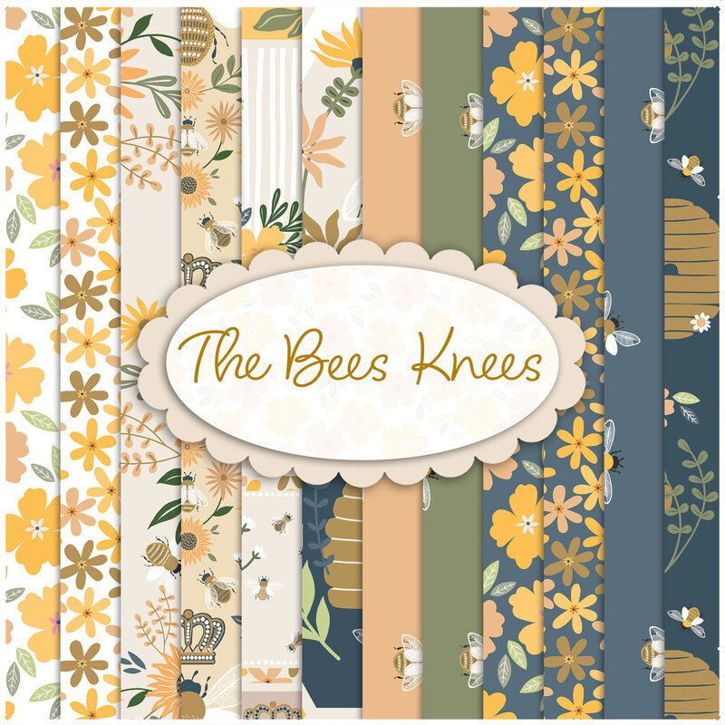 A collage of fabrics included in the Bees Knees collection.