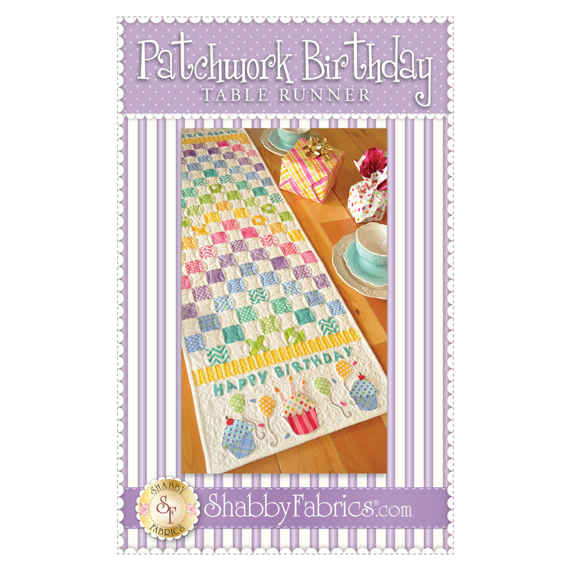 The front of the Patchwork Happy Birthday Table Runner pattern by Shabby Fabrics