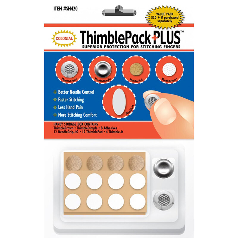 A pack of ThimblePack Plus finger protection thimbles by Colonial