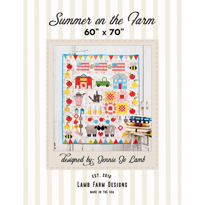 The front of the Summer On The Farm pattern showing a colorful farm-themed quilt