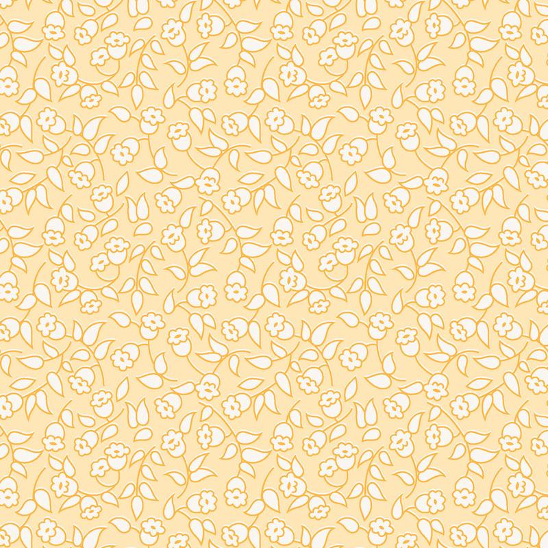 Light yellow fabric with tossed outlined bellflowers.